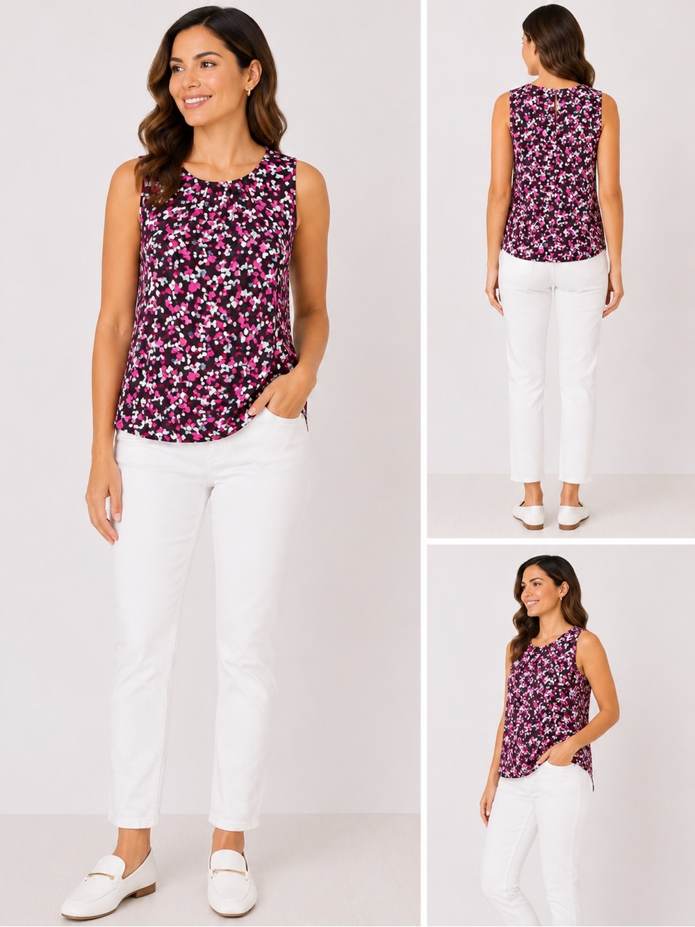 Talbots Pink/Black/White Patterned Sleeveless Top Size X-Small